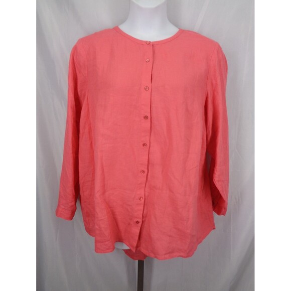 Eileen Fisher Woman Linen Button Shirt Top Plus Size 2X Lagenlook Coral Pink - Picture 1 of 10